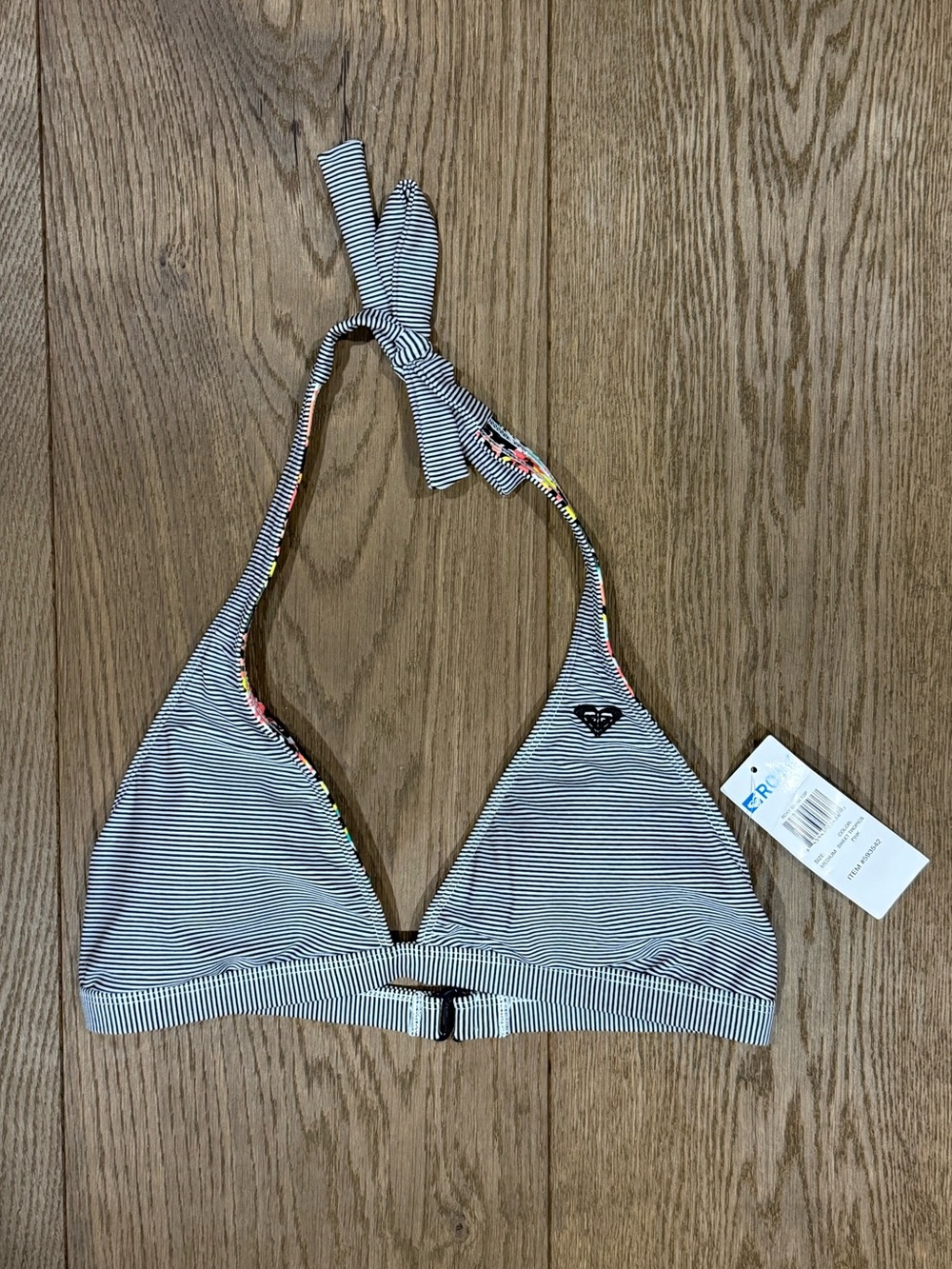NWT Roxy Reversible Triangle Bikini Top - Sweet Tropics Pink / Stripes - Size M